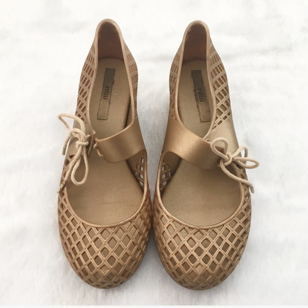Gold Melissa Waffle Weave Jelly Sandals Shoes - Picture 1 of 8